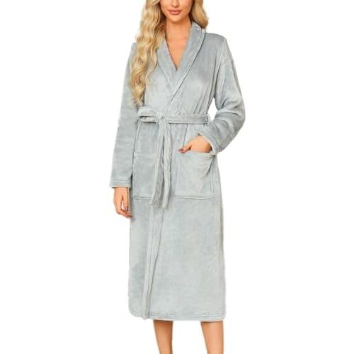 ENJOYNIGHT Womens Plush Fleece Robe Long Fluffy Spa Bathrobe Soft Sleepwear