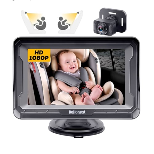 DoHonest Baby Car Camera HD 1080P - Rear-Facing Car Baby Monitor with Night Vision, Adjustable View Angle, Easy Setup, Anti-Glare Display, Safety for Kids & Infants