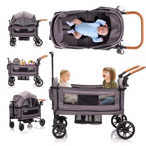 Wagon Stroller for 2 kids &Toddler with 5-Point Harness,Adjustable Handle Bar and Canopy,Tray Table