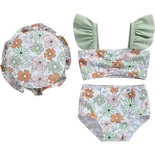 Toddler Girl Swimsuits Infant Baby Girl Bathing Suit Bikini Sets Swimwear 3 Piece Summer Beach Outfit Top Shorts Hat