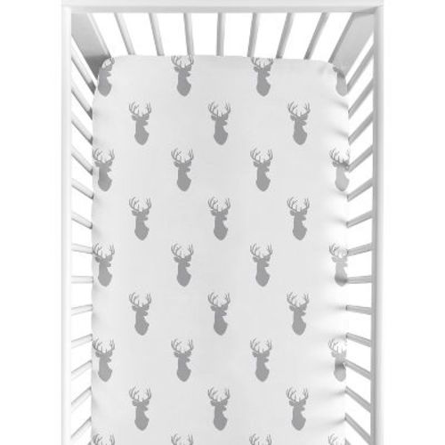 Sweet Jojo Designs Boy Baby Fitted Crib Sheet Stag Grey and White