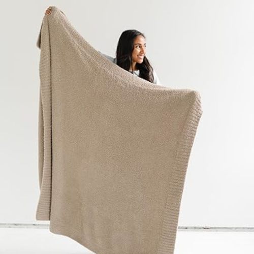 SARANONI Bamboni Luxury Throw Blanket | Oversized Super Soft Plush Home Decorative Comfy Blankets for Couch or Bed | Taupe - X-Large 60” x 80”