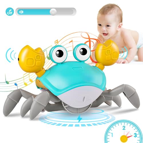 Crawling Crab Baby Toys with Music&Speed Control, Tummy Time Toys for 3 4 5 6 7 8 9 10 11 Boy Girl, Dancing Walking Crawly Crab for Babies Toddler Infant 6-12 12-18 Months Kid 1-3, 1st Birthday Gifts