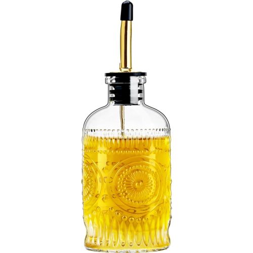 Olive Oil Dispenser Bottle for Kitchen with Metal Spout, Glass Oil Bottles 7OZ, Elegant Glass Cooking Dispenser for Kitchen