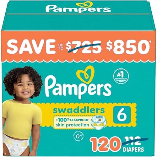 Pampers Swaddlers Diapers, Size 6 (35+ Pounds), 112 Count