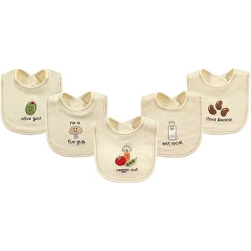 Touched by Nature Unisex Baby Organic Cotton Bibs, Veggies, One Size