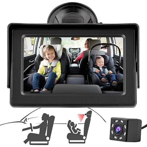 Baby Car Camera 4.3'' HD Baby Car Mirror Seat Camera Car Monitored Mirror Night Vision with Wide View Angle, Aimed at Baby, Plug and Play Car Camera for Baby Car Seat Rear Facing