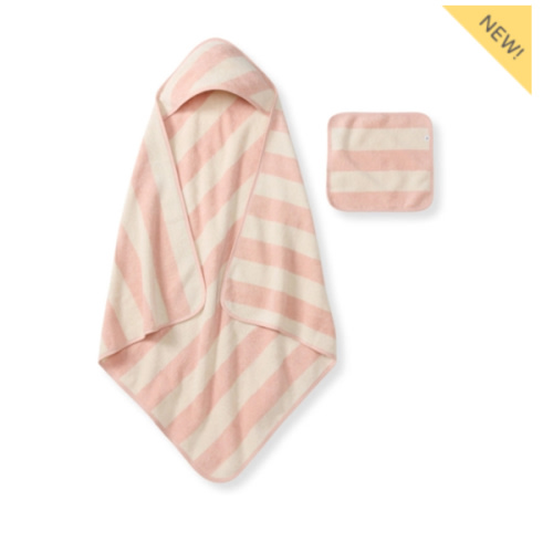 Organic Cotton Rugby Stripe Woven Terry Towel Pink Sand