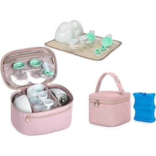 Fasrom Wearable Breast Pump Case Bundle with Breastmilk Cooler Bag with Ice Pack Fits 4 Baby Bottles up to 5 Ounce