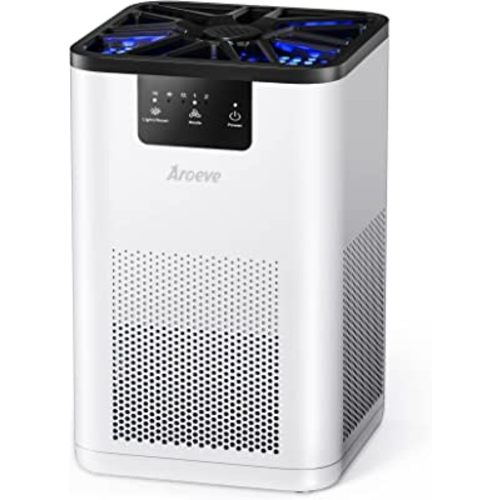 AROEVE Air Purifiers for Bedroom HEPA Air Purifier With Aromatherapy Function For Pet Smoke Pollen Dander Hair Smell 20dB Air Cleaner For Bedroom Office Living Room Kitchen, MK06- White