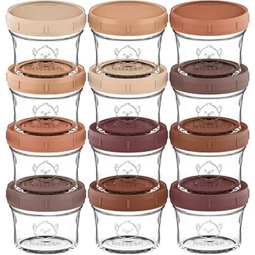 KeaBabies 12pk 4oz Glass Baby Food Containers with Lids - Leak-Proof, Microwavable Small Glass Jars, Baby Purees & Toddler Snack Storage Containers, BPA-Free, Dishwasher & Freezer Safe (Terracotta)