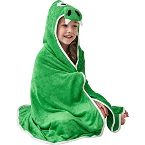 HIPHOP PANDA Hooded Towel - Rayon Made from Bamboo, Bath Towel with Bear Ears for Newborn, Babie, Toddler, Infant - Absorbent Large Baby Towel - Dinosaur, 30 x 30 Inch