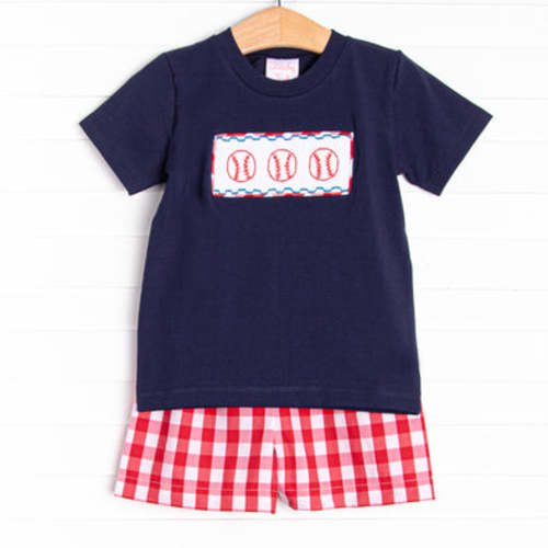 Big League Baller Smocked Short Set, Navy – Stitchy Fish