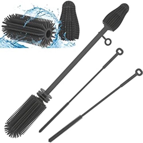 Silicone Baby Bottle Brush and Straw Cleaner Brush Set,Silicone Fully Encased Dish Brush,Versatile Deep Cleaning Long Water Bottle Brushes,Heat Resistant Sturdy Kitchen Brush,Hangable Cup Brush