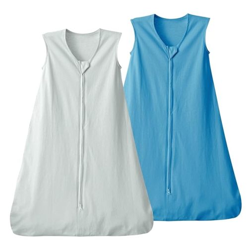 david's kids 100% Cotton Baby Sleep Sack 0-6 Months, Soft Baby Wearable Blankets with 2-Way Zipper, 2 Pack Comfy Sleeping Bags for Infant Newborn Boys Girls Neutral, Small Size, Grey & Blue