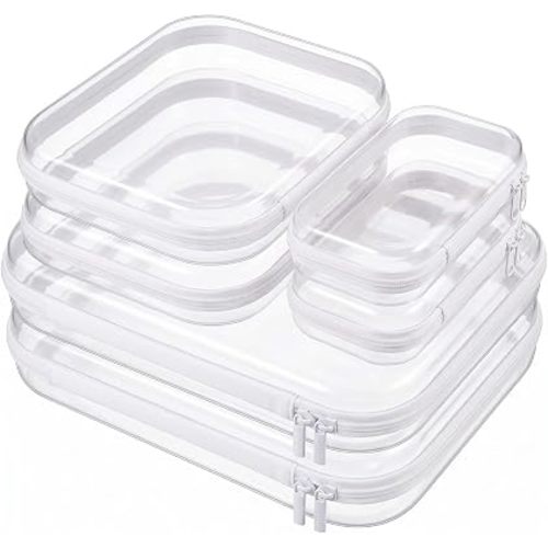 6 Pack Clear Hard Shell Zipper Cases,Zipper Pouches, 2L+2M+2S White