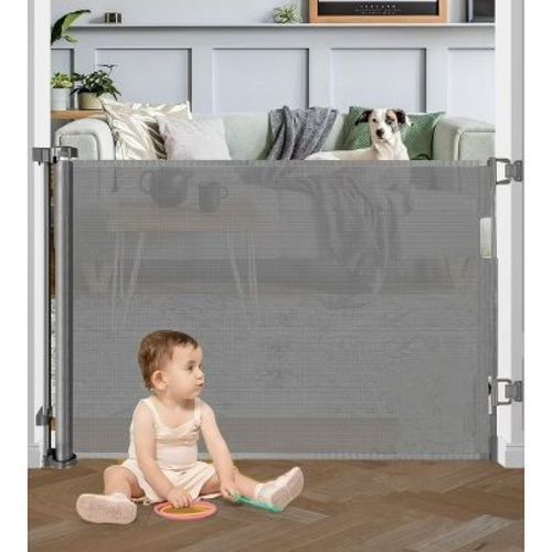 GOTGELIF Retractable Baby Gate 55" Wide x 33" Tall Mesh Gate Gray