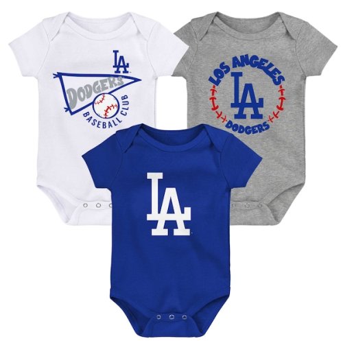Infant Los Angeles Dodgers Royal/White/Heather Gray Biggest Little Fan 3-Pack Bodysuit Set