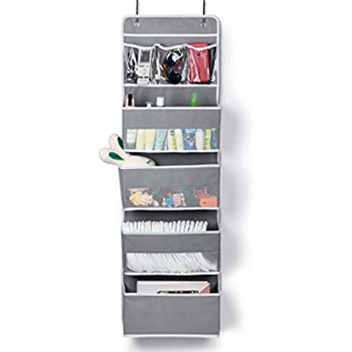 Univivi Door Hanging Organizer Nursery Closet Cabinet Baby Storage with 4 Large Pockets and 3 Small PVC Pockets for Cosmetics, Toys and Sundries (Grey) - 5 Layers - Grey