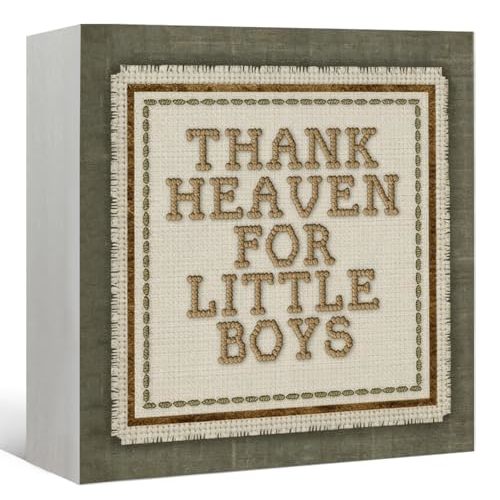 Boys Nursery Wooden Sign Decor Green Heaven for Little Boys Decorations Wood Block Signs, Newborn Gifts, Retro It's A Boy Sign, Baby Shower Decorations Gift for Boy Room Desk Shelf 5X5