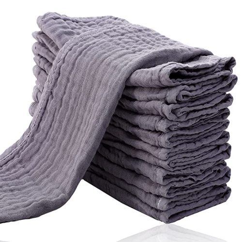 Cute Castle 12 Pack Muslin Burp Cloths for Baby - Ultra-Soft 100% Cotton Baby Washcloths - Large 20'' by 10'' Super Absorbent Milk Spit Up Rags - Burpy Cloths for Unisex, Boy, Girl - Grey - 20x10 Inch (Pack of 12)