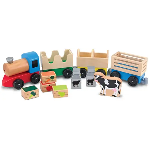 Melissa & Doug Wooden Farm Train Set - Classic Wooden Toy (3 linking cars)