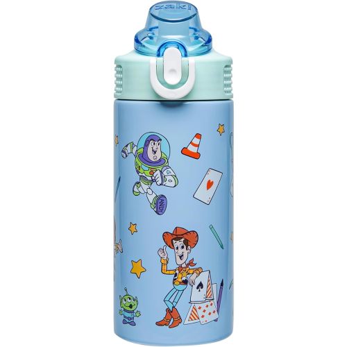 Zak Designs Disney and Pixar Toy Story Sage Kids Water Bottle For School or Travel, 14oz Stainless Steel Water Bottle With Straw, Handle, and Leak-Proof, Pop-Up Spout Cover (Woody, Buzz & Friends)