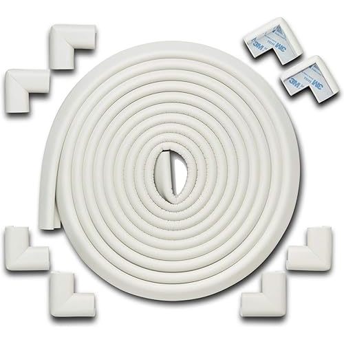 Roving Cove Edge Corner Protector Baby Proofing (Large 18ft Edge 8 Corners), Hefty-Fit Heavy-Duty, Soft NBR Rubber Foam, Furniture Fireplace Safety Bumper Guard, 3M Adhesive, Oyster White (Off White)