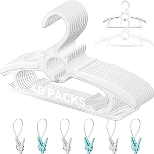 Baby Hangers for Nursery Closet,40 Pack Infant Hangers Extendable and Non-Slip for Newborn Toddler Kids Clothes,11"-14.6" Adjustable Children Coat Pant Hanger for Girl Boy Nursery Must Have (White)