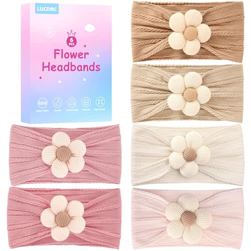 lucdnc 6 Pcs Baby Girls' Flower Headbands Gifts for Newborn Infant Toddler Soft Elasticity Nylon Hairbands Accessories