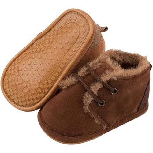 Miamooi Infant Baby Boys Girls Booties Newborn Cozy Fleece Warm Winter Boots Toddler Non-Slip Lace Up First Walking Shoes