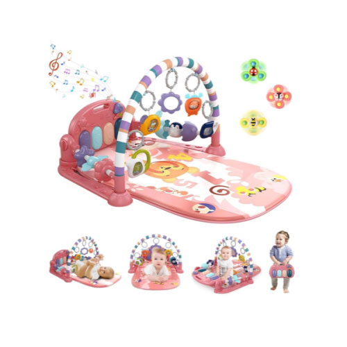 Baby Gym Play Mat, Baby Piano Mat Kick and Play Lights and Music Tummy Time Toys Infant Musical Activity Gym Mat for Visual, Hearing, Sensory, Motor Development Gift for Babies Newborn 0-3-6-12 Months