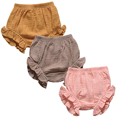 3PC Shorts Set Newborn Baby Girls Boys Pants Cotton Linen Blend Cute Floral Bloomers Triangle Shorts