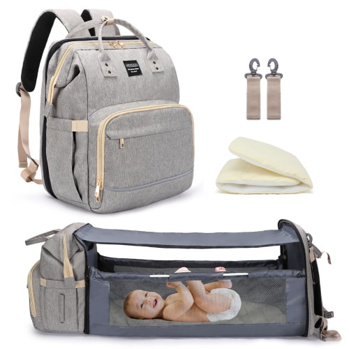 Cycodo Diaper Bag Backpack,5 in 1 Baby Diaper Bag with Changing Station for Girls & Boys,Foldable Travel Baby Bag for Moms Dads,Baby Shower Gifts,Gray