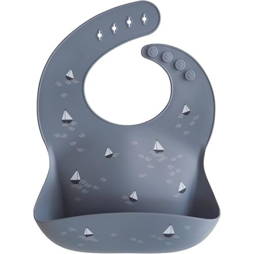 mushie Silicone Baby Bib | Adjustable Fit Waterproof Bibs (Boats)
