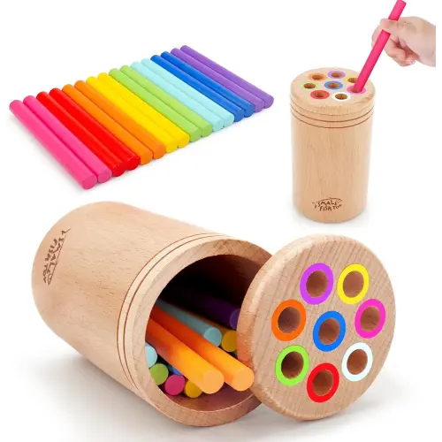 Montessori Toys for 1-3 Year Old: Wooden Learning Color Sorting Toys for Toddlers Age 1 2 3, Fine Motor Developmental Infants Sensory Matching Games, Busy Board 18 month old Baby Boys Girls Gifts