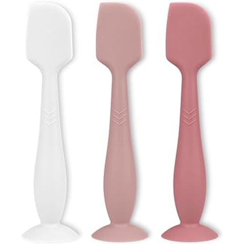 3 Pack Diaper Cream Applicator Set - Soft Silicone Baby Butt Brush with Suction Base, Baby Butt Spatula, Full Size (Blush/Mauve/White)