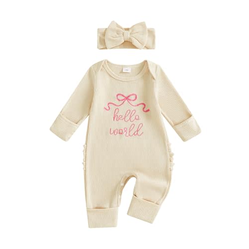 Nebworn Baby Boy Waffle Knit Romper Long Sleeve Ruffle Butt Onesie Fall Winter Clothes Coming Going Home Outfit