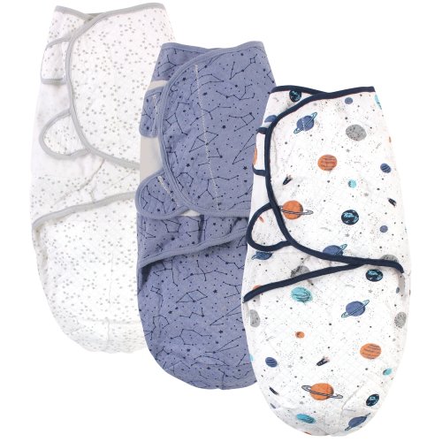 Hudson Baby Infant Boy Quilted Cotton Swaddle Wrap 3pk, Space, 0-3 Months - Space - 0-3 Months
