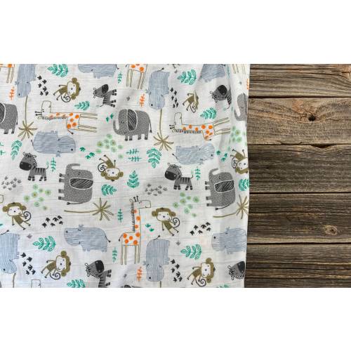 Zoo Animal Muslin Swaddle Blanket, Animal Swaddle, 47 x 47 Swaddle Blanket, Elephant Giraffe Monkey Zebra Muslin Swaddle, Baby Shower Gift