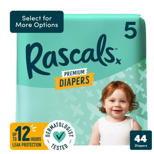 Rascals Premium Absorbent Baby Diapers Size 5, 44 Count