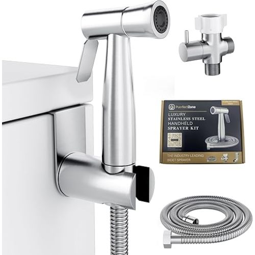 Purrfectzone Bidet Sprayer for Toilet, Handheld Sprayer Kit, Cloth Diaper Sprayer Set - Easy to Install - Stainless Steel