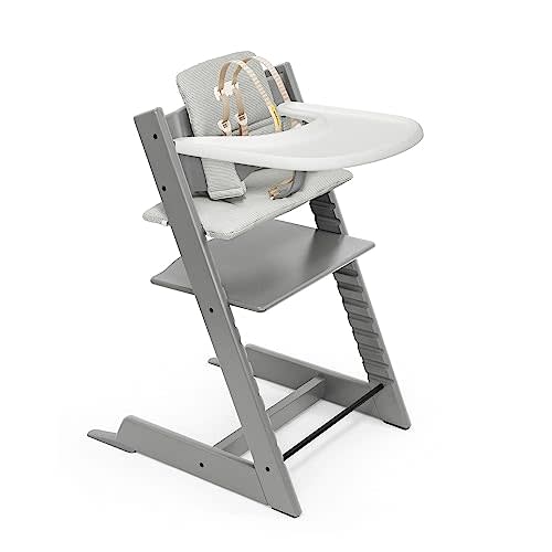Tripp Trapp High Chair and Cushion with Stokke Tray - Storm Grey with Nordic Grey - Adjustable, Convertible, All-in-One High Chair for Babies & Toddlers