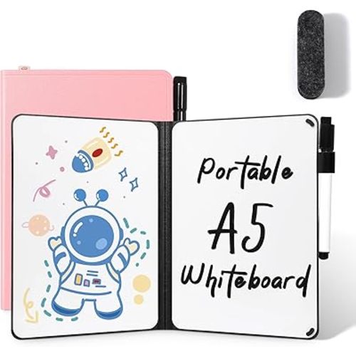 AGM Portable White Board Dry Erase, Double Sided Folding Whiteboards with Pen, Small Dry Erase Board for Study, Meeting, Doodling, Planning, Pink