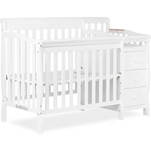 Dream On Me Jayden 4-in-1 Mini Convertible Crib And Changer in White, Greenguard Gold Certified, Non-Toxic Finish, New Zealand Pinewood, 1" Mattress Pad