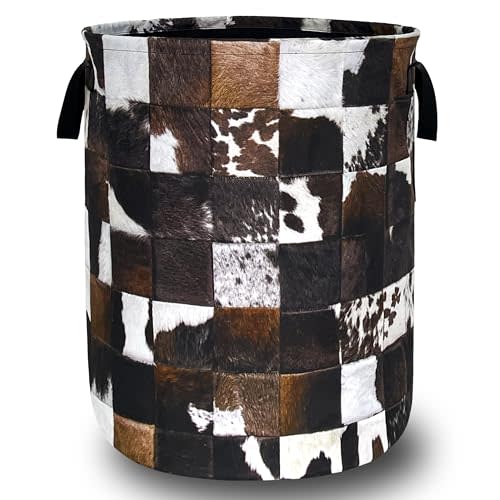Personalise Cow Print Laundry Basket Oxford Cloth Animal Cowhide Laundry Hamper With Handle Foldable Portable Clothes Storage Basket Funny Laundry Bag 18.9"x16.5" For Laundry Room/Bedroom/Bathrooms