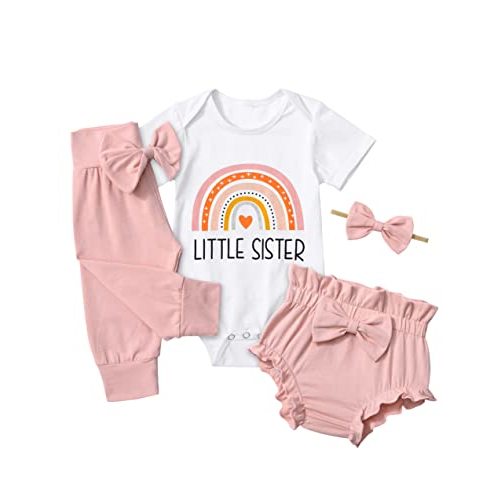 Queenstyle Newborn Baby Girl Clothes Short Sleeve Tops + Bow Shorts + Infant Girl Pants with Headband 4Pcs Outfits