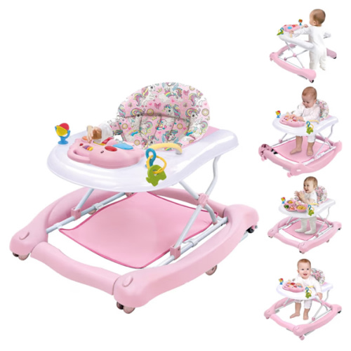 5 in 1 Foldable Baby Walker, Activity Baby Walker-Baby Bouncer, Rocker, Activity Center,Seat and Push Walker,Detachable Trampoline Mat, Adjustable Speed Rear Wheels and Height,Ages 6-18 Months(Pink)