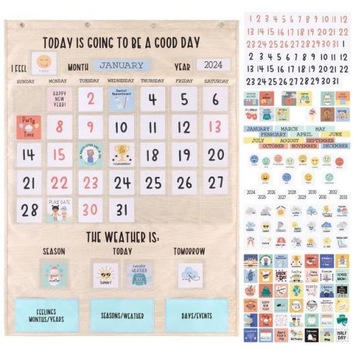 The Peanutshell Today Is A Good Day Educational Wall Calendar with Activities for Preschoolers Ages 3+, Jumbo Size 28"x38", Wood Grain, 195 Pieces