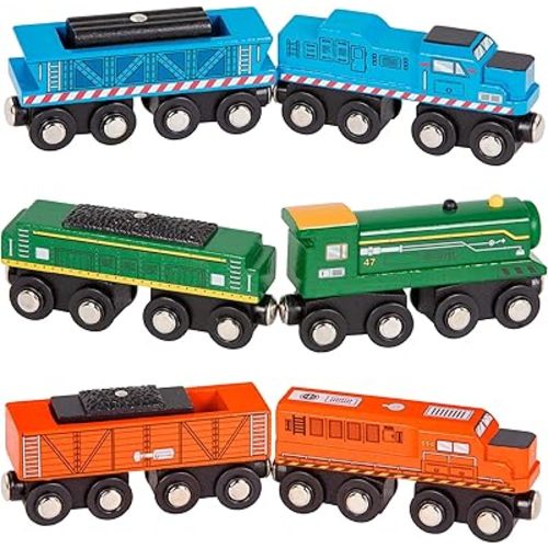 Battat – Classic Trains – 6Pc Wooden Railroad Set – Magnetic Toy Trains – Train Engines & Cars – 3 Years + – Wooden Locomotives & Freight Cars